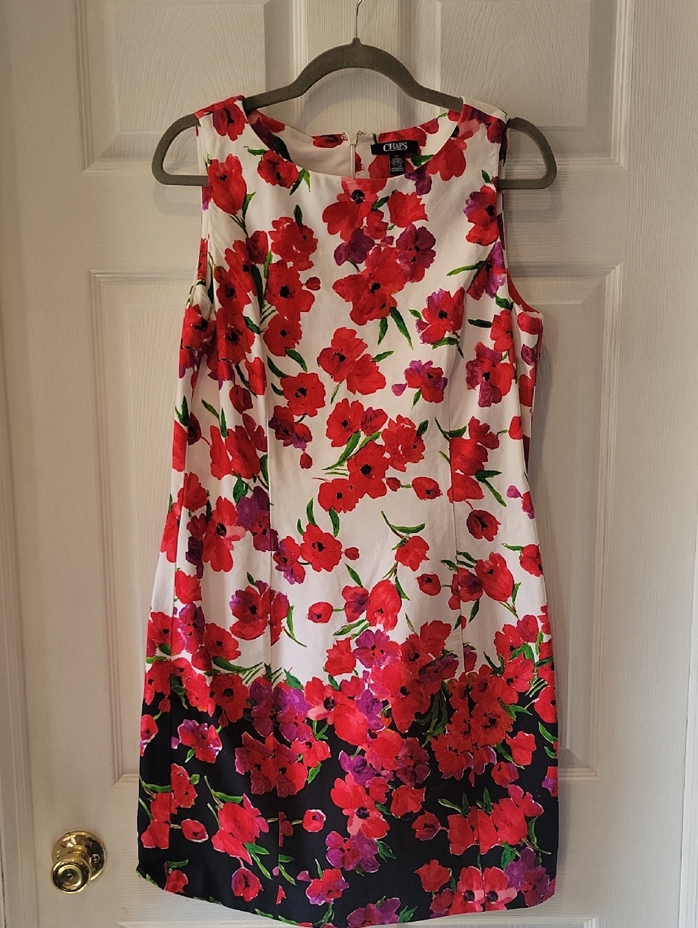 Chaps Sheath Dress with Red and Pink Floral Print